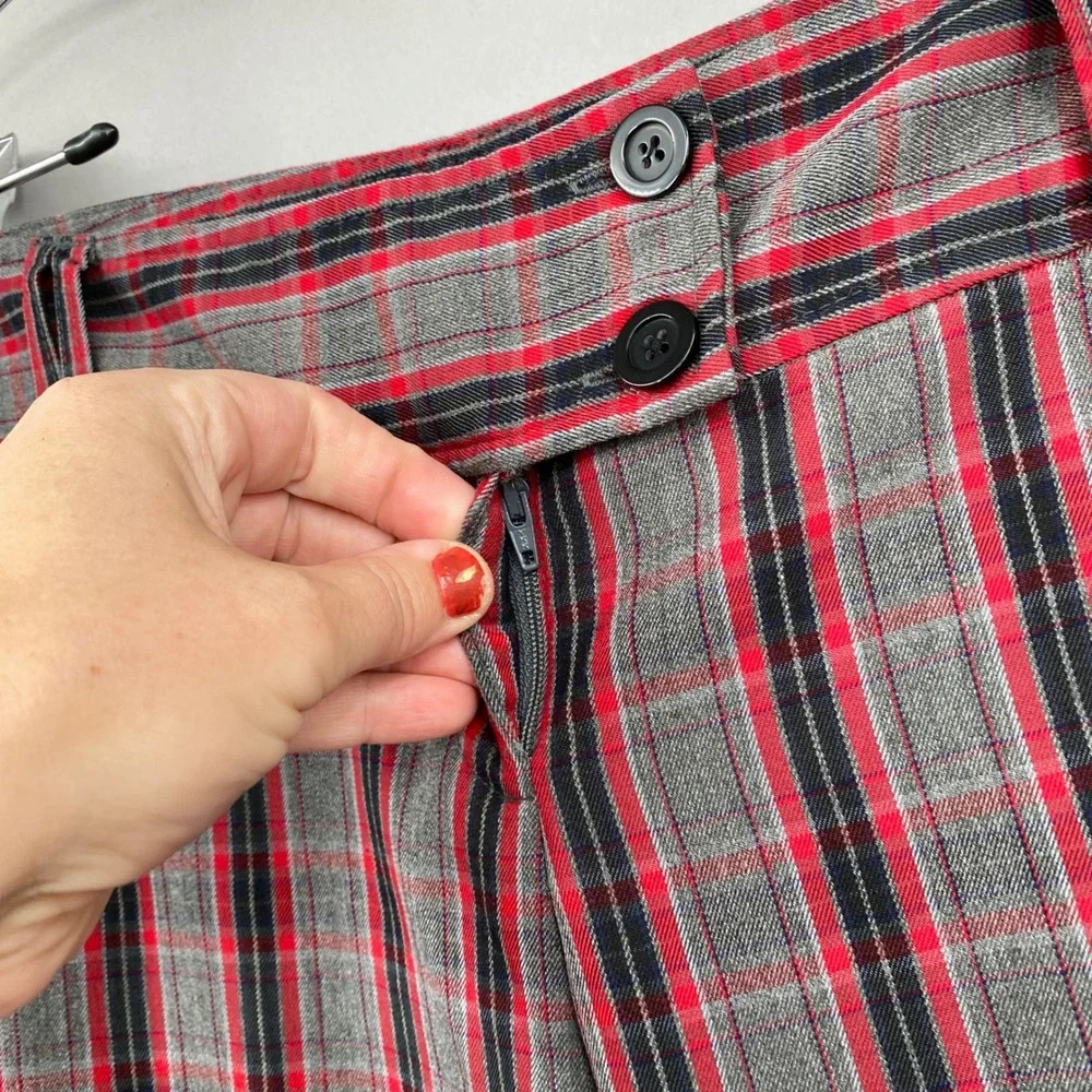 Vtg No Boundaries Plaid Wide Leg Trousers Pants Womens 5 Red Grey Cuffed Y2K